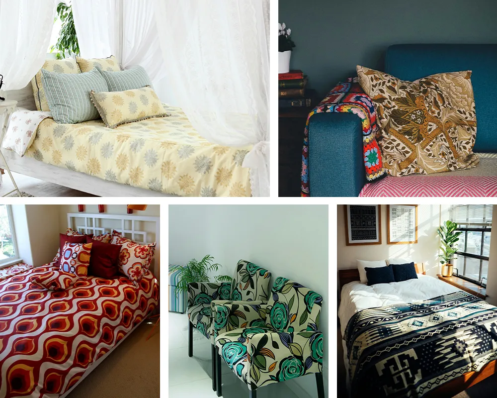 Digitally printed bedding, cushions and upholstered home textiles