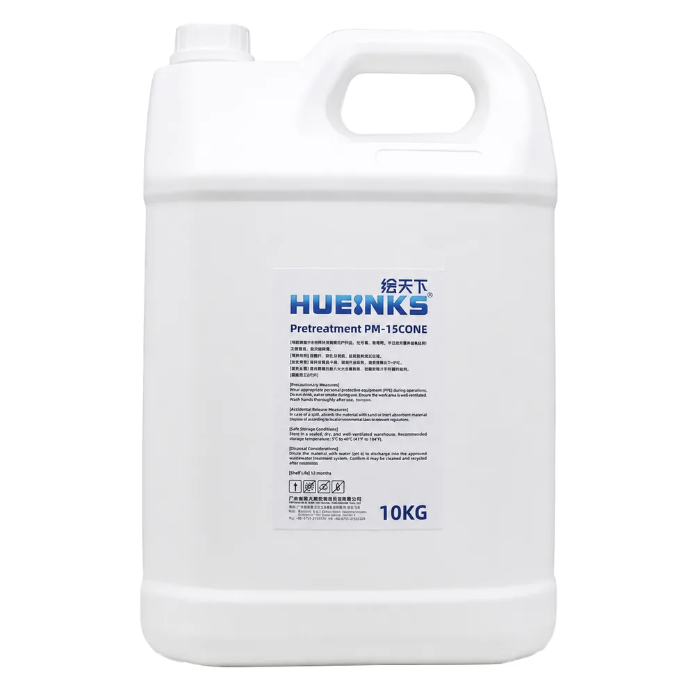 A 10 kg white container of HUEINKS Pretreatment PM-15CONE