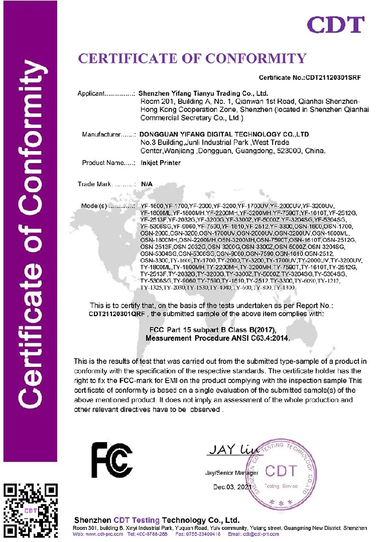 Certificado de conformidad FCC