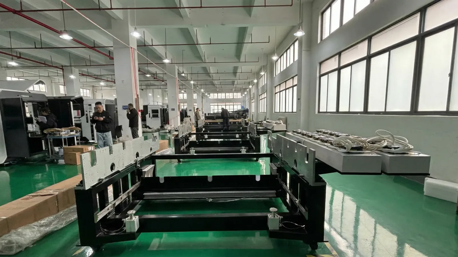 In-house textile-printer assembly line inside the Shenzhen factory