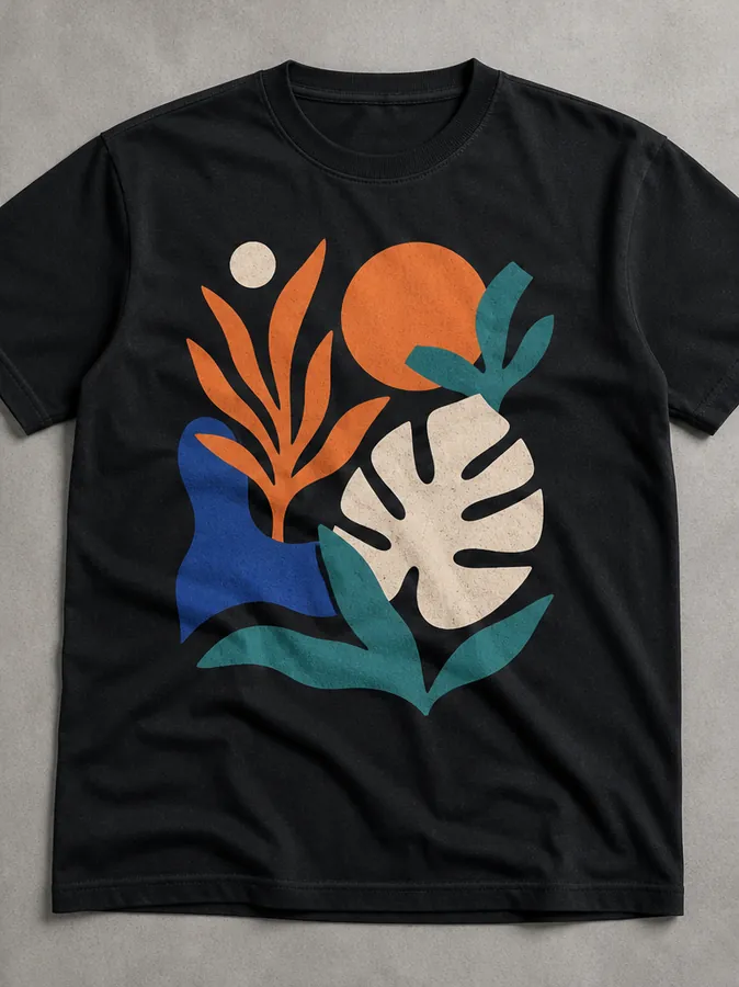 Black garment with a vivid multi-colour DTF transfer print
