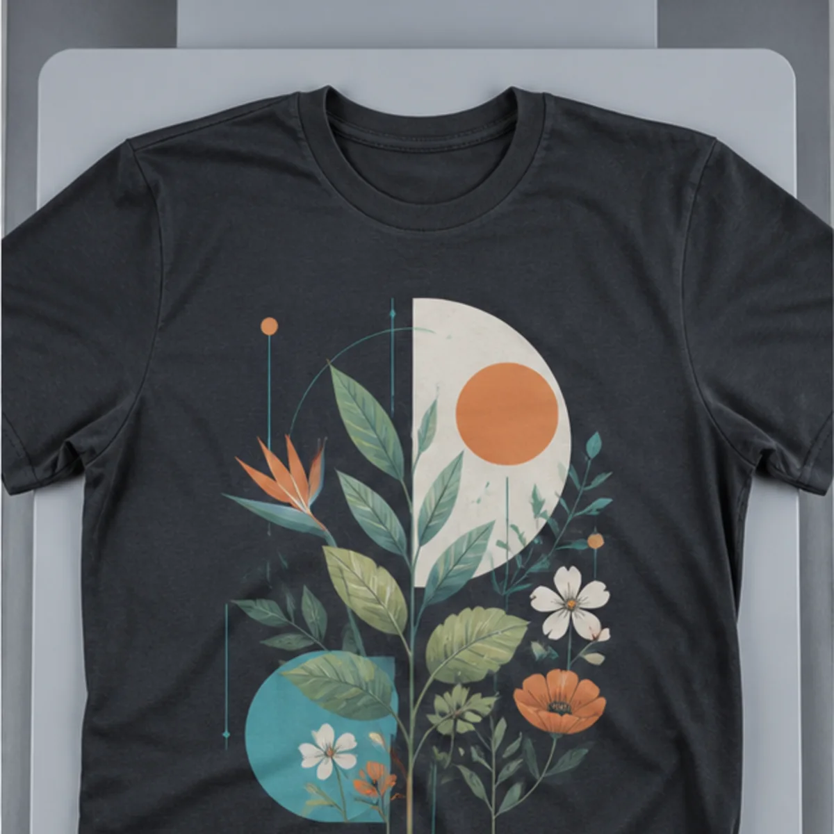 After printing. White underbase supports the color image on the dark garment.