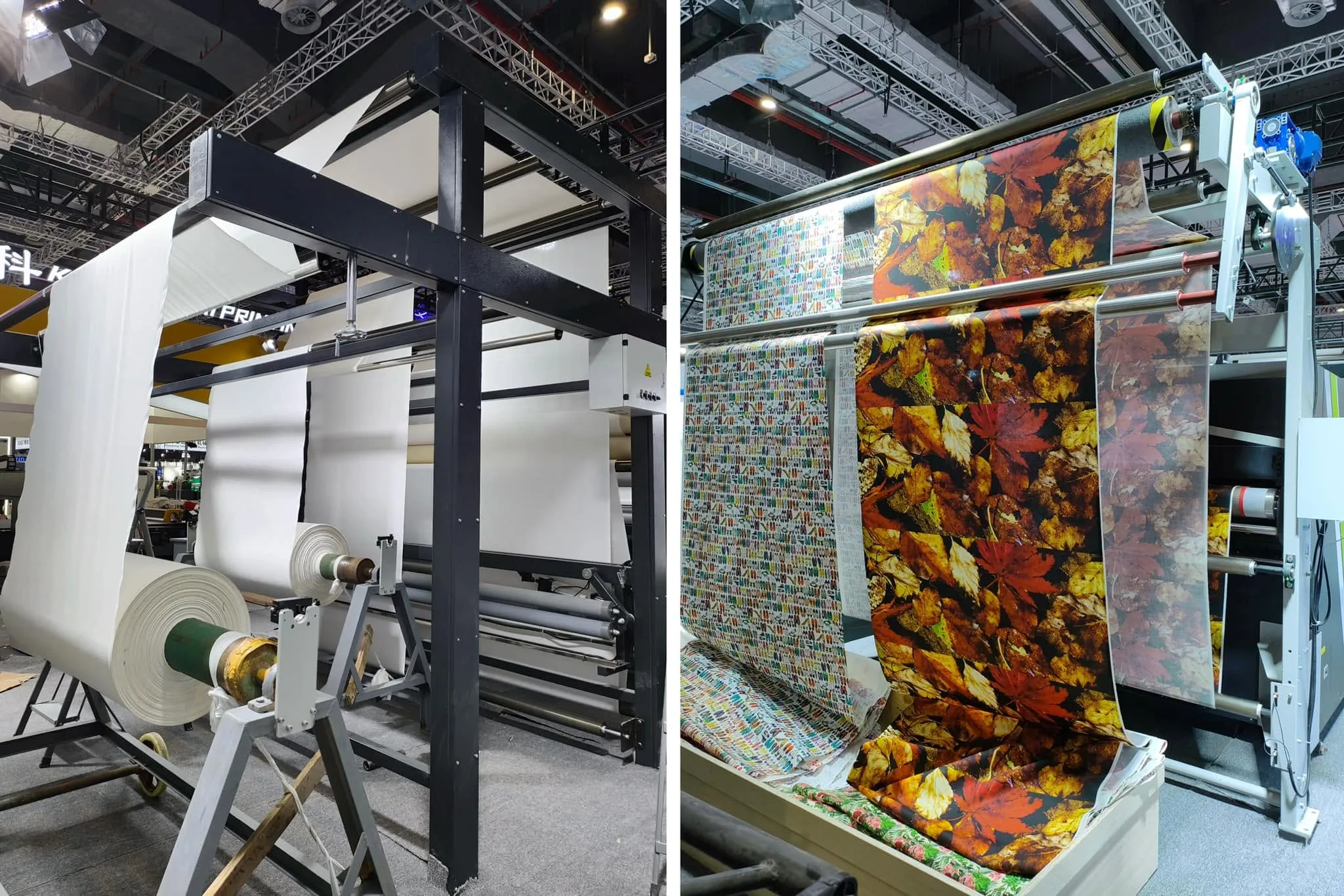Textile-printing equipment and fabric displays at the ITMA exhibition booth