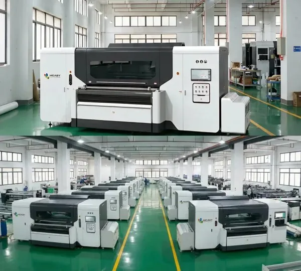 H&middot;EASY roll-to-roll digital textile printers in an industrial production facility